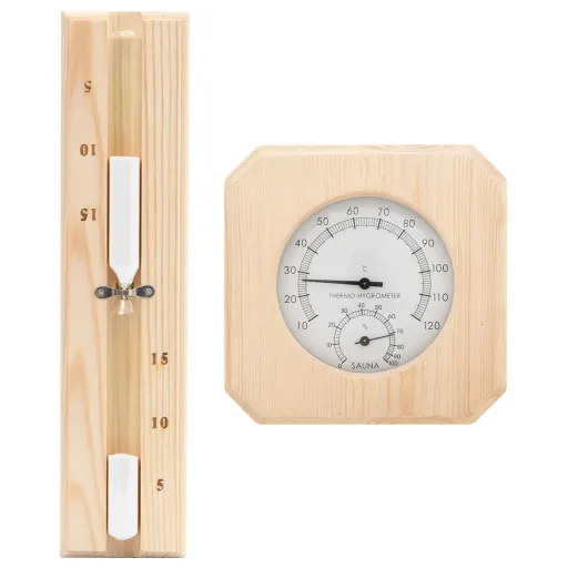 Higrotermógrafo y Reloj de Arena Para Sauna 2 en 1 Madera Pino