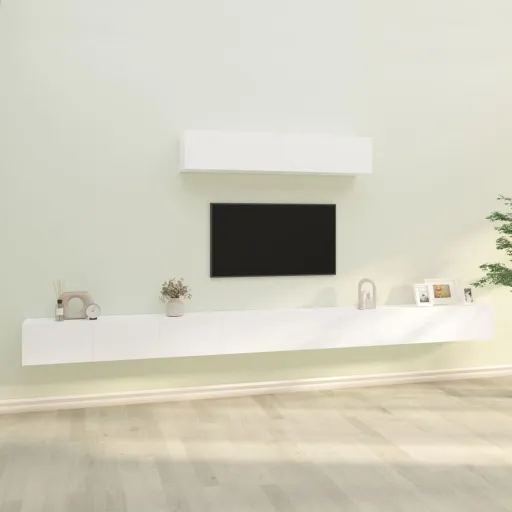 Set de Muebles Para TV 6 Piezas Madera Contrachapada Blanco