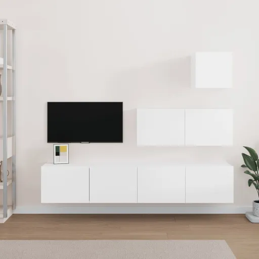 Set de Muebles Para TV 4 Piezas Madera Contrachapada Blanco