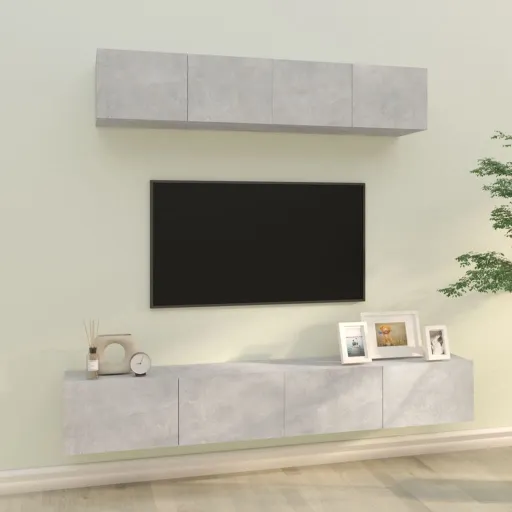 Set de Muebles de TV 4 Pzas Madera Contrachapada Gris Hormigón