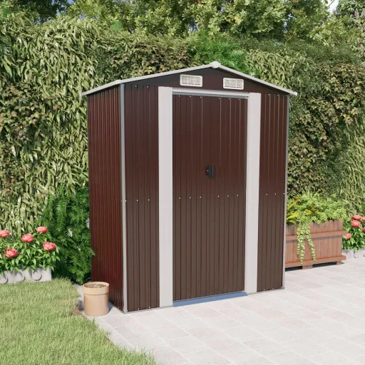Cobertizo Jardín Acero Galvanizado Marrón Oscuro 192x108x223 cm