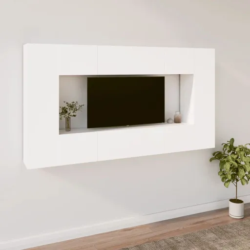 Set de Muebles Para TV 8 Piezas Madera Contrachapada Blanco