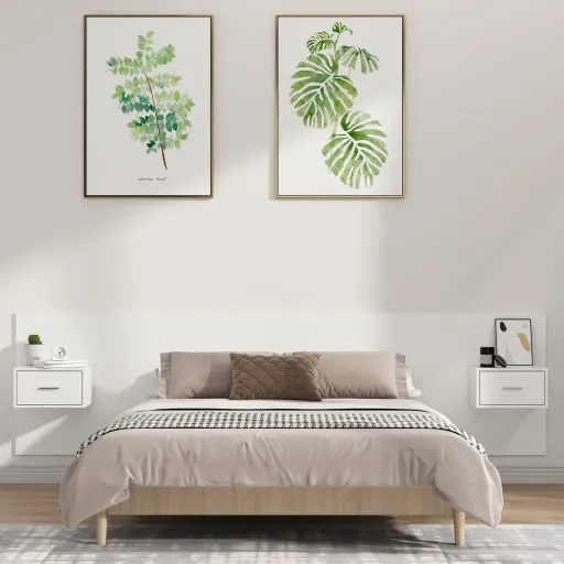 Cabecero de Cama Con Mesitas Madera Contrachapada Blanco