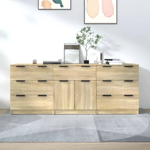 Aparador de 3 Piezas Madera Contrachapada Color Roble Sonoma
