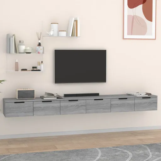 Armarios de Pared 2 Uds Contrachapada Gris Sonoma 102x30x20 cm