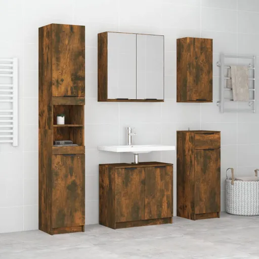 Set Muebles de Baño 5 Piezas Madera Contrachapada Roble Ahumado