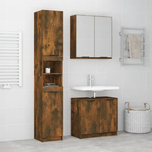 Set de Muebles Baño 3 Pzas Madera Contrachapada Roble Ahumado