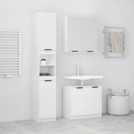 Set de Muebles de Baño 3 Piezas Madera Contrachapada Blanco