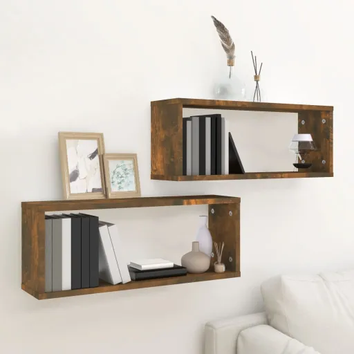 Estantes Cúbicos de Pared 2 Uds Madera Roble Ahumado 60x15x23cm