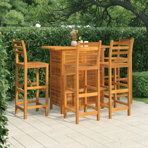Juego Muebles de Bar Para Jardín 5 Pzas Madera Maciza de Acacia