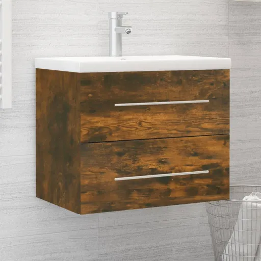 Mueble de Baño Con Lavabo Madera Contrachapada Roble Ahumado