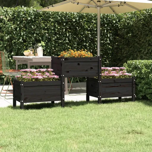 Jardinera de Madera de Pino Maciza Negra 178,5x44x75 cm