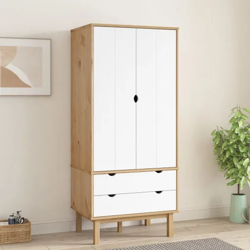 Armario OTTA Madera Maciza Pino Marrón y Blanco 76,5x53x172 cm