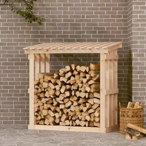 Leñero de Madera Maciza de Pino 108x64,5x109 cm