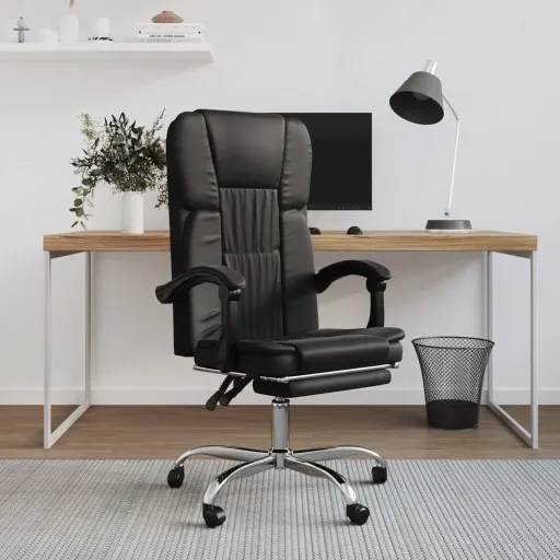 Silla de Oficina Reclinable Cuero Sintético Negro