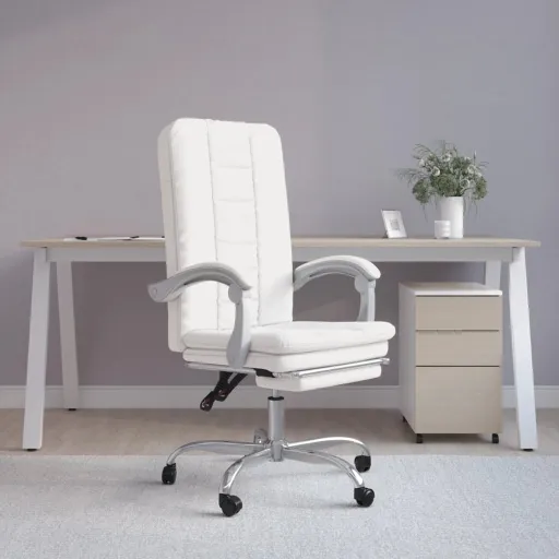 Silla de Oficina Reclinable Cuero Sintético Blanco