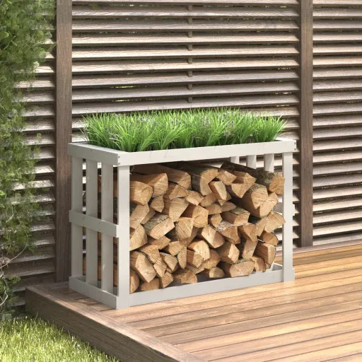 Soporte Para Leña de Exterior Madera Pino Blanco 108x52x74 cm