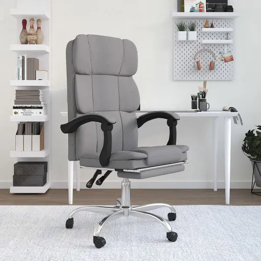 Silla de Oficina Reclinable de Tela Gris Claro