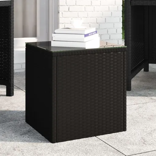Mesa Auxiliar Ratán PE y Vidrio Templado Negro 40x37x40,5 cm