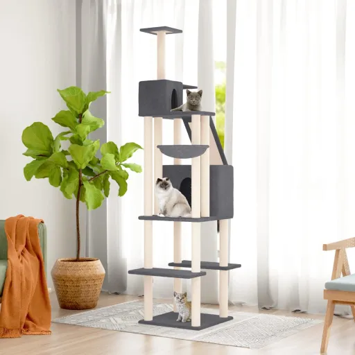 Rascador Para Gatos Con Postes de Sisal Gris Oscuro 201 cm