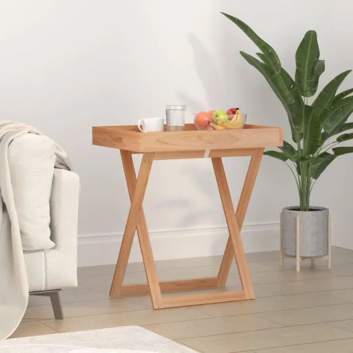 Mesa Bandeja Plegable Madera Maciza Nogal 52x36x56,5 cm