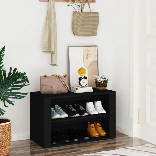 Mueble Zapatero de Madera Contrachapada Negro 75x35x45 cm