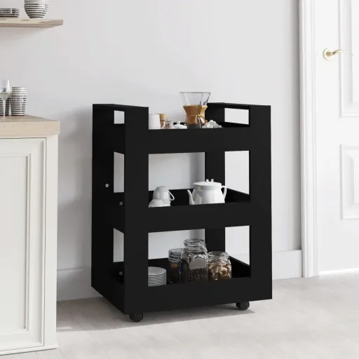 Carrito de Cocina Madera Contrachapada Negro 60x45x80 cm