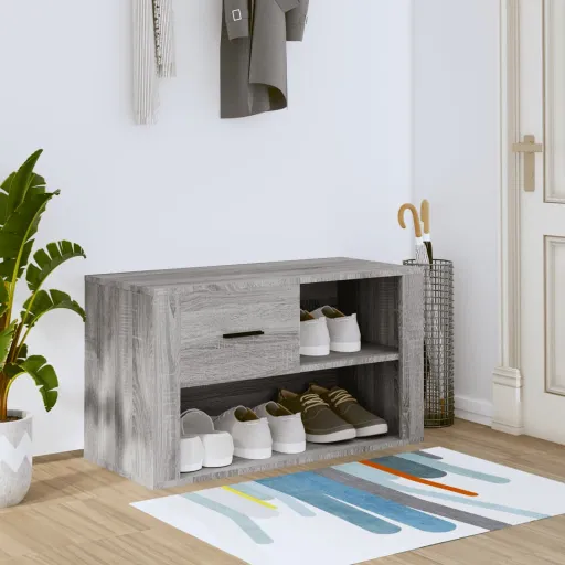 Mueble Zapatero de Madera Contrachapada Gris Sonoma 80x35x45 cm