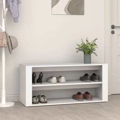 Mueble Zapatero de Madera Contrachapada Blanco 100x35x45 cm