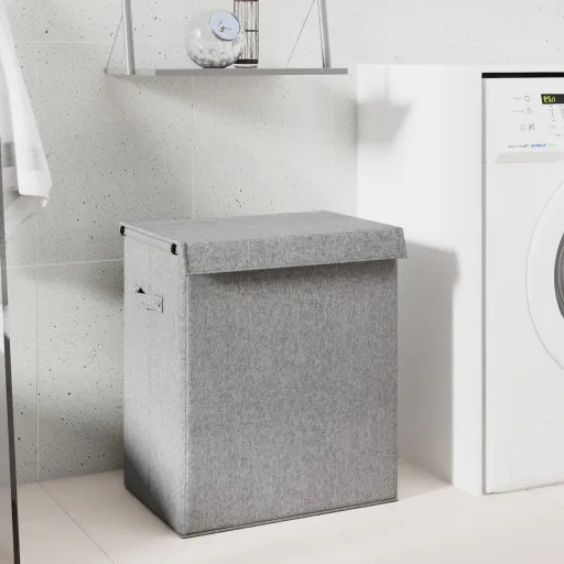 Cesto Ropa Sucia Plegable Lino Sintético Gris 51x34,5x59,5 cm