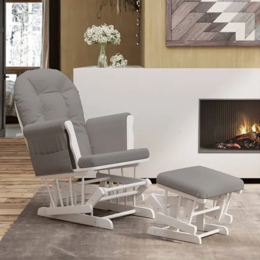 Sillón de Lactancia Con Taburete Tela Gris Claro