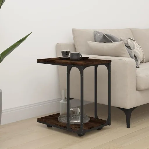 Mesa Auxiliar Con Ruedas Madera Roble Ahumado 50x35x55,5 cm