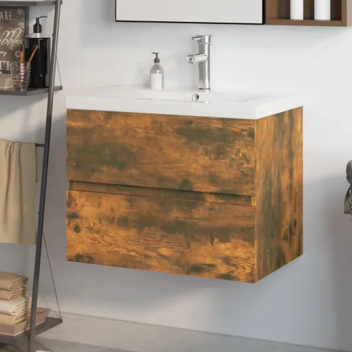 Mueble de Baño Con Lavabo Madera Contrachapada Roble Ahumado