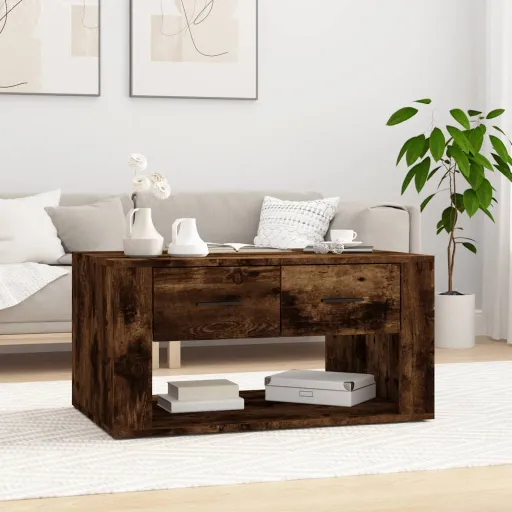 Mesa de Centro Madera Contrachapada Roble Ahumado 80x50x40 cm