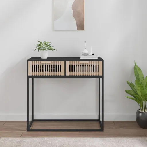Mesa Consola Hierro y Madera Contrachapada Negro 80x30x75 cm