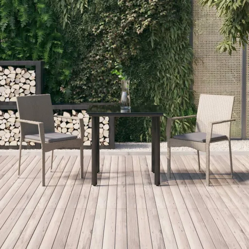 Set Comedor Jardín 3 Pzas y Cojines Ratán Sintético Negro Gris
