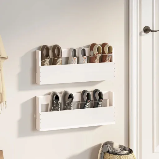 Estantes de Zapatos de Pared 2 Uds Madera Pino Blanco 59x9x23cm