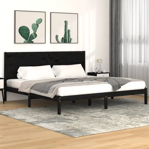 Estructura de Cama de Madera Maciza de Pino Negra 200x200 cm