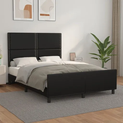 Estructura de Cama Sin Colchón Cuero Sintético Negro 140x190 cm
