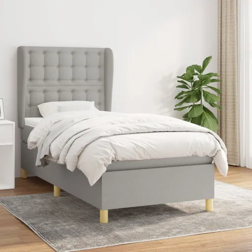 Cama Box Spring Con Colchón Tela Gris Claro 80x200 cm