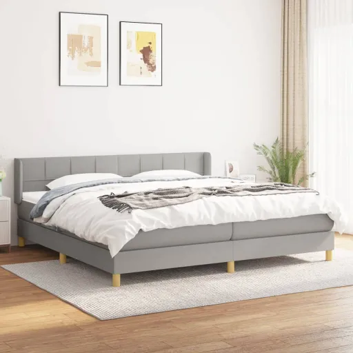 Cama Box Spring Con Colchón Tela Gris Claro 200x200 cm