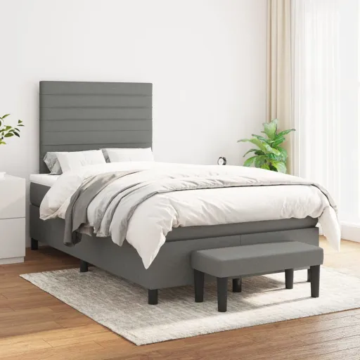 Cama Box Spring Con Colchón Tela Gris Oscuro 120x200 cm