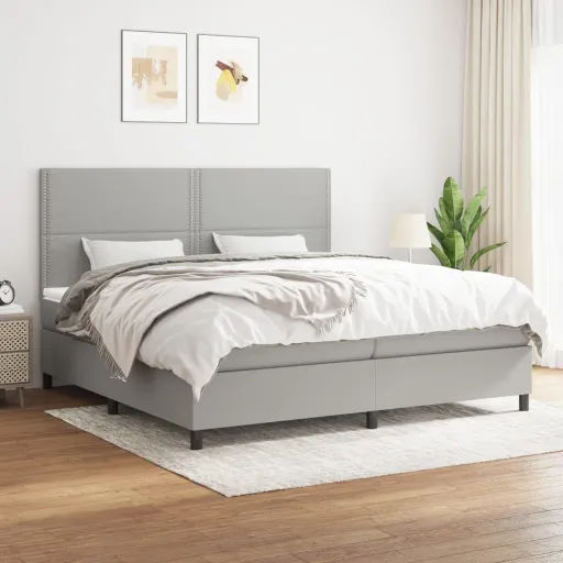 Cama Box Spring Con Colchón Tela Gris Claro 200x200 cm