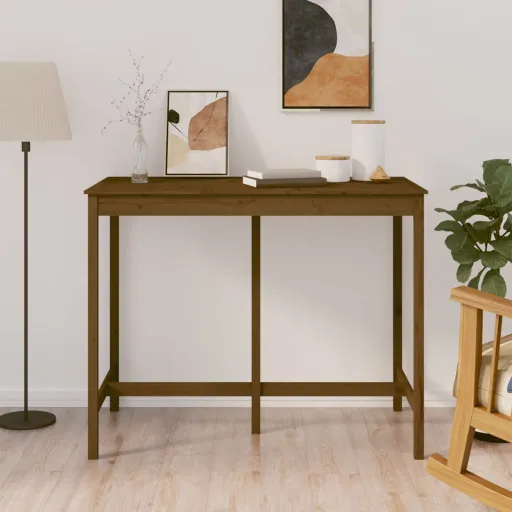 Mesa Alta de Bar Madera Maciza de Pino Marrón Miel 140x80x110cm