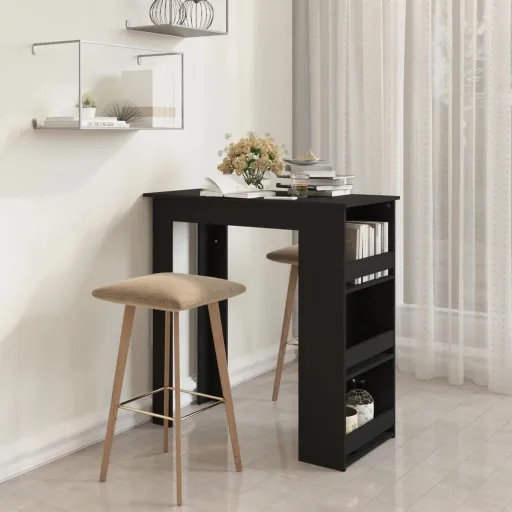 Mesa Bar Estante Almacenaje Contrachapada Negro 102x50x103,5 cm