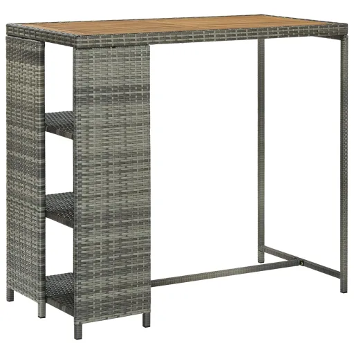 Mesa Bar Estante Almacenaje 120x60x110 cm Ratán Sintético Gris