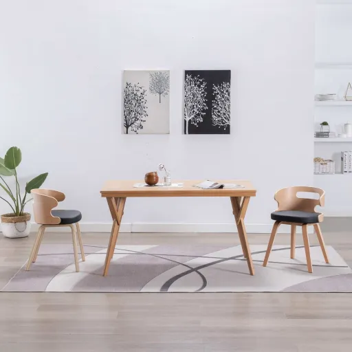 Sillas de Comedor 2 Uds Madera Curvada y Cuero Sintético Negro