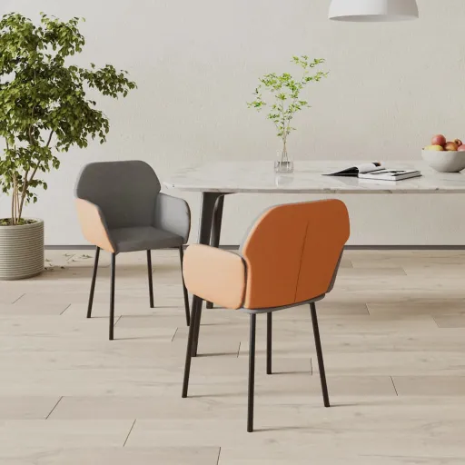Sillas de Comedor 2 Unidades Cuero Sintético y Tela Gris Claro