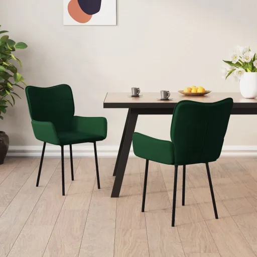 Sillas de Comedor 2 Unidades Terciopelo Verde Oscuro