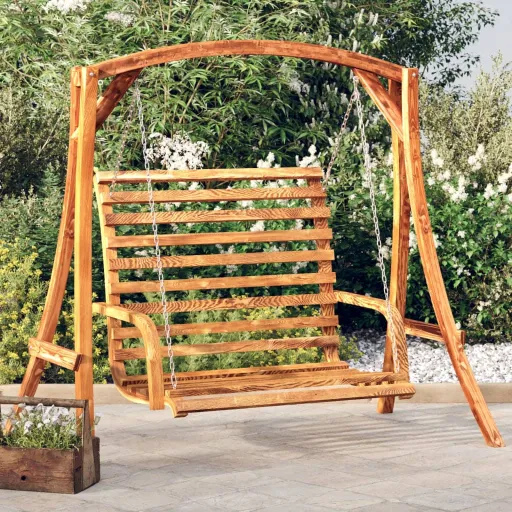 Banco Columpio Madera Curvada Con Acabado de Teca 126x63x92 cm